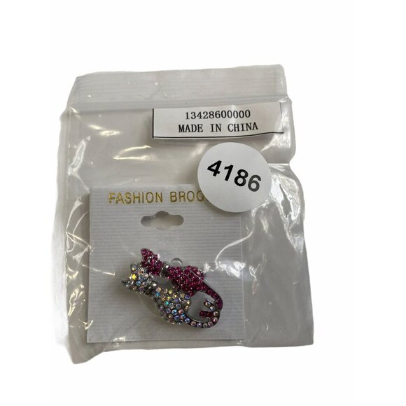 Two Kitty Cats Fashion Brooch Pin With Pink & AB Crystals Sliver Plated - Picture 2 of 5